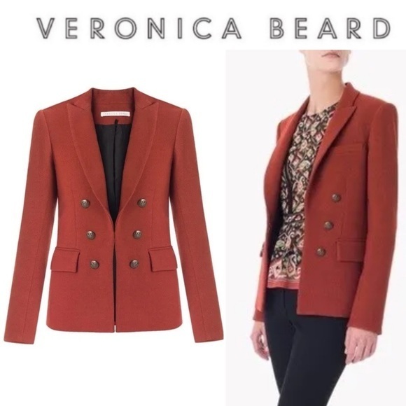 Veronica Beard Jackets & Blazers - VERONICA BEARD Peninsula Peak Lapel Faux DB Blazer Jacket Brick Brown Orange 6